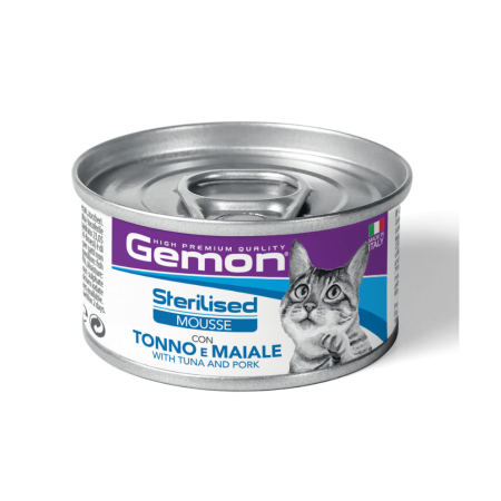 GEMON CAT ADULT STERILISED TUNA & PORT MOUSSE TINS 85g