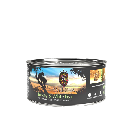 Ambrosia Turkey & White Fish Senior, Light & Sterilized Cat 150g