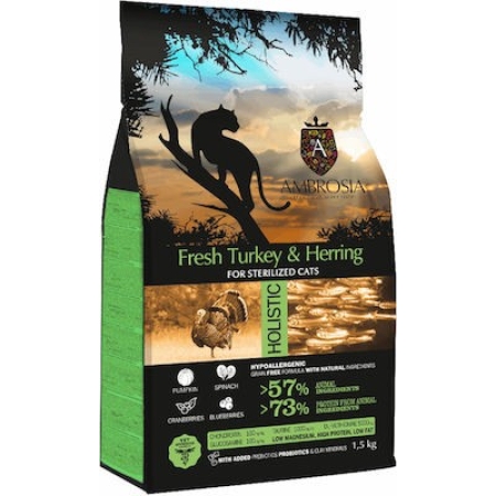 Ambrosia Grain Free Adult & Sterilized Cat Fresh Turkey & Herring