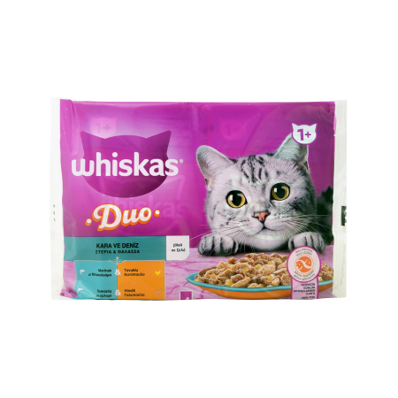 WHISKAS POUCHES 4X85GR DUO MIX ( SALMON-CHICKEN- TURKEY-COD) IN JELLY