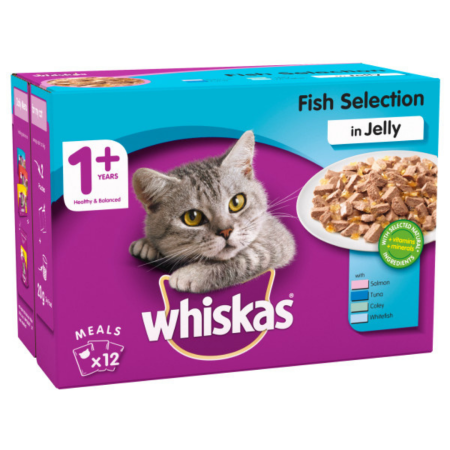 WHISKAS POUCHES 1+ FISH SELECTION IN JELLY 12 X 85GR