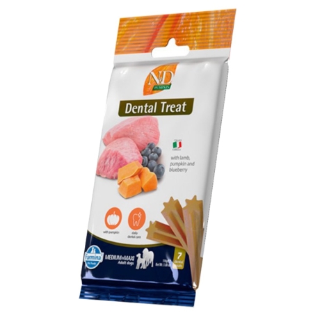 Farmina N&D Pumpkin Medium & Maxi Adult Dog Treat with lamb, pumpkin and blueberry 60g / 7 dental treats