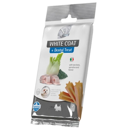 Farmina N&D White Mini Adult Dog Treat with sea bass, spirulina and fennel 60g / 7 dental treat