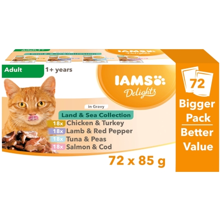 Iams Delights Adult Land & Sea Collection in Gravy 72 x 85gr