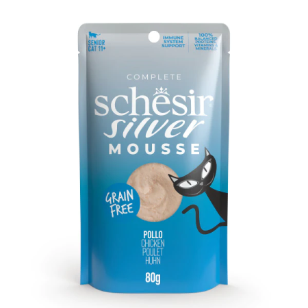 SCHESIR SILVER ELDERLY CAT,  CHICKEN IN MOUSSE 80G IN POUCH