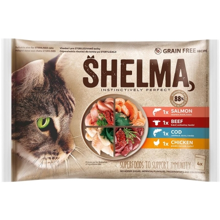 SHELMA CAT POUCHES 2 MEAT 2 FISH 4 X 85GR
