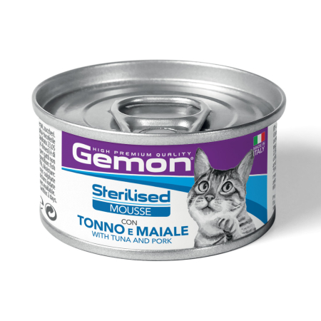 GEMON CAT ADULT STERILISED TUNA & PORK MOUSSE TINS 85GR