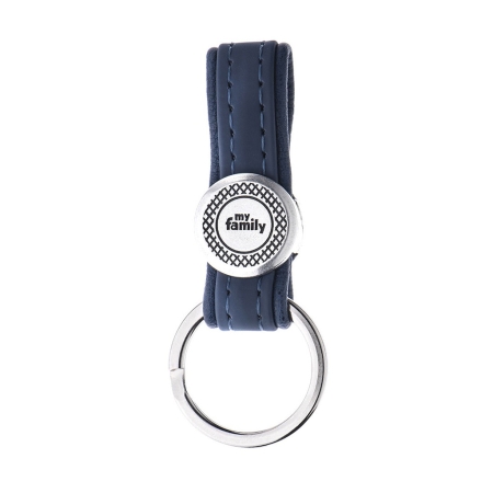 BILBAO KEYRING BLUE LEATHERETTE ANTIQUE SILVER FINISHING