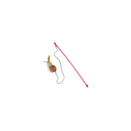 Pink stick with ball and feathers for cats - 47 cm