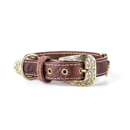 MyFamily El Paso Dog Collar in Genuine Italian Brown Leather