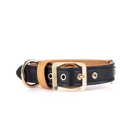 MyFamily Hermitage Dog Collar in Genuine Italian Black Leather with 24K Gold Plated finishing