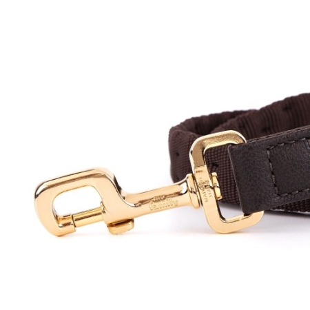 MyFamily Milano Dog Leash in Premier Quality Italian Brown Nylon with 24K Gold Plated finishing