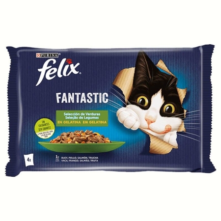 FELIX POUCHES FANTASTC SELECTION WITH VEGEATBLES ( BEEF,CHICKEN,SALMON,TROUT) 4X100GR