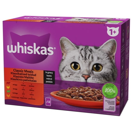 WHISKAS POUCHES ADULT MEAT IN GRAVY ( 12 x 85g)